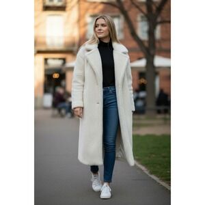 BCBGMaxAzria‎ Women's XXL Faux Shearling Duster Longline Coat Cream NWT
